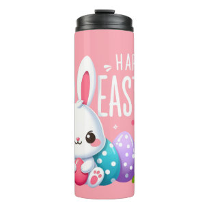 Niedlich, rosa glücklich Osterhase Thermosbecher