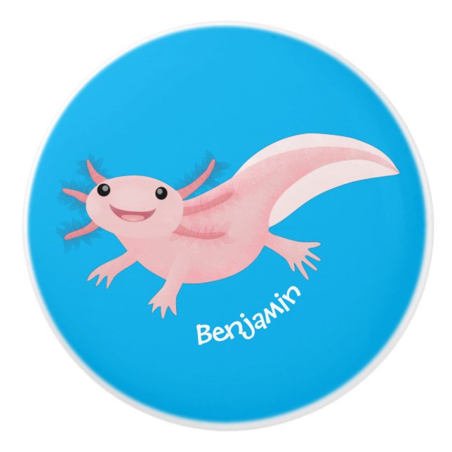 Niedlich-rosa-glückliche axolotl keramikknauf (Vorderseite)