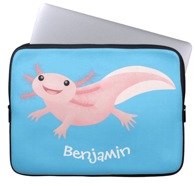 Niedlich-rosa-glückliche axolotl laptopschutzhülle (Vorderseite)