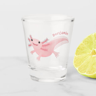 Niedlich-rosa-glückliche axolotl schnapsglas