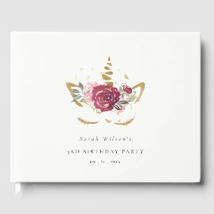 Niedlich rosa goldfarbene Blütenzunge Einhorn jede Gästebuch