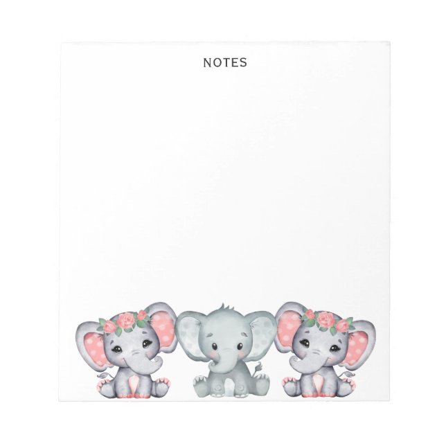 Niedlich rosa graue Elephantin Feminine Notepad Notizblock (Vorderseite)