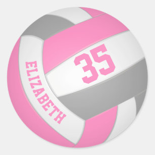 niedlich-rosa-graue personalisierte Volleyball Runder Aufkleber