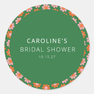 Niedlich rosa grüne Retro-Blume Brautparty benutze Runder Aufkleber