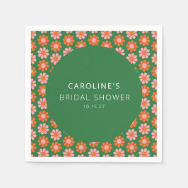 Niedlich rosa grüne Retro-Blume Brautparty benutze Serviette