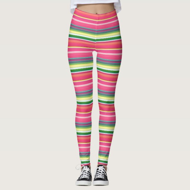 Niedlich rosa grüne Streifen Leggings (Vorderseite)
