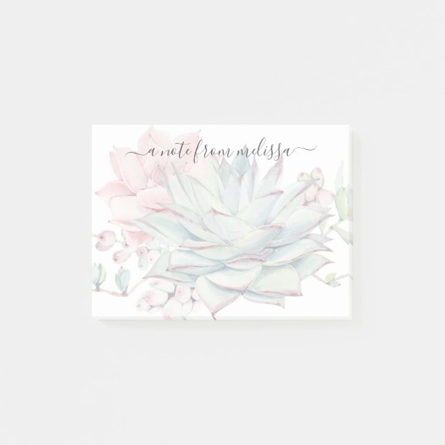 Niedlich rosa grüne Sukkulente Personalisiert Post Post-it Klebezettel (Vorderseite)