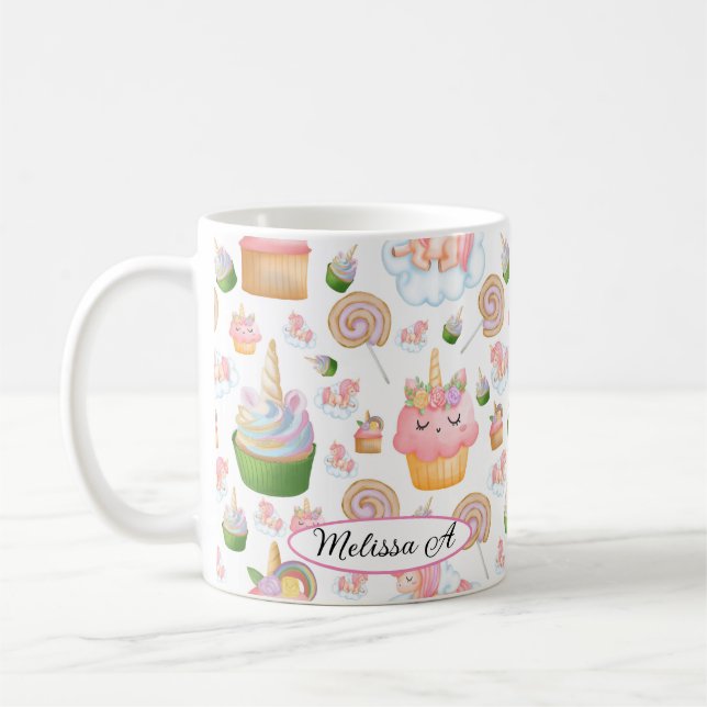 Niedlich rosa, grünes Cupcake-Muster Kaffeetasse (Links)