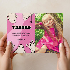 Niedlich-rosa Halloween-Foto Geburtstag Dankeskarte