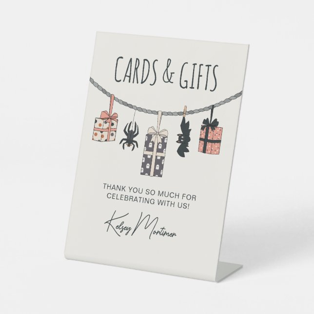 Niedlich rosa Halloween Kinderduschkarten & Gesche Sockelschild (Vorderseite)