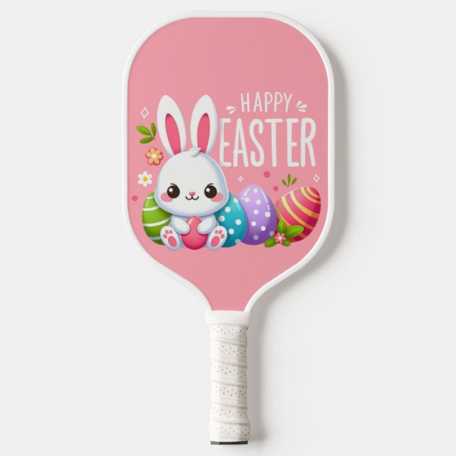 Niedlich, rosa Happy Ostersonne Pickleball Schläger (Vorderseite)