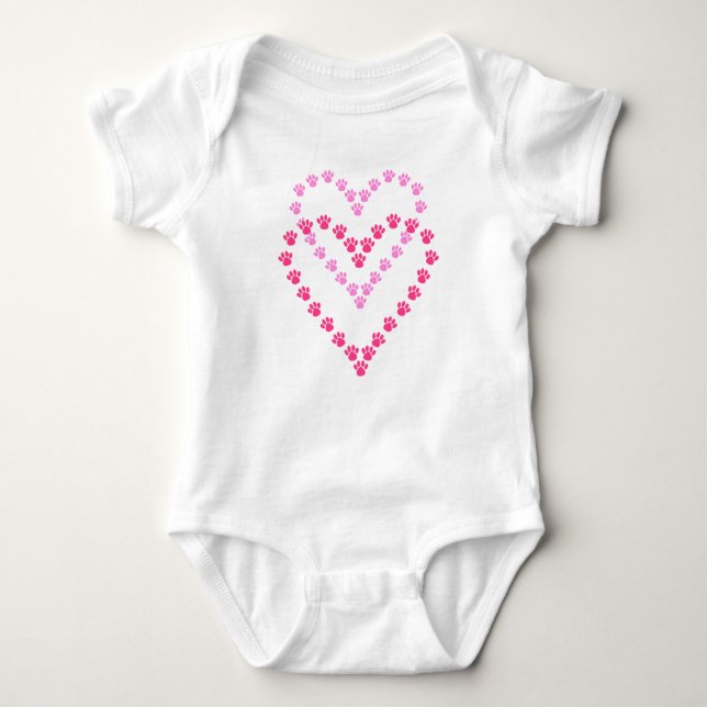 Niedlich rosa Heart Shaped Paw Prints Baby Bodysui Baby Strampler (Vorderseite)