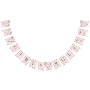 Niedlich rosa Herz-Girl's Rule Bunting Flags Wimpelkette