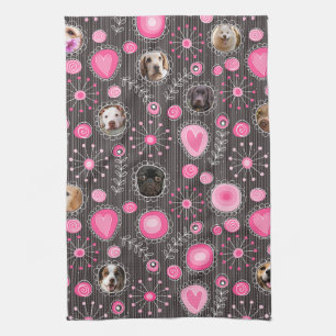 Niedlich rosa Herz und Blume Mama Hund FotoCollage Geschirrtuch