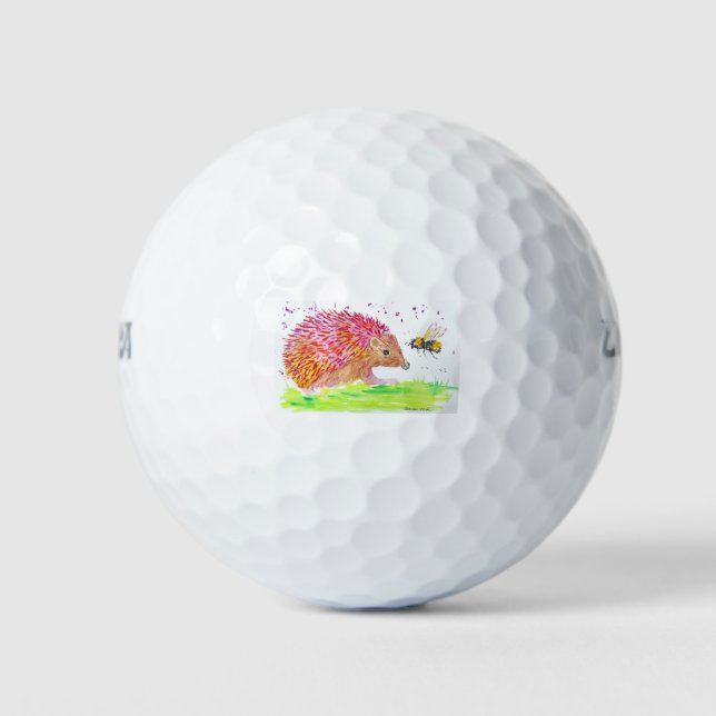 Niedlich rosa Igel und Hummel Golfball (Vorderseite)