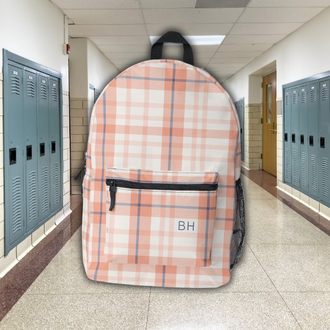 Niedlich rosa Karierte Tartan Karo Monogramm Bedruckter Rucksack (Von Creator hochgeladen)