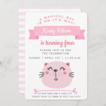 Niedlich rosa Kat & Rosa Streifen - Kindergeburtst