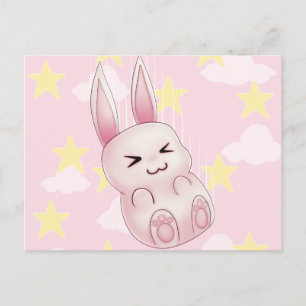 Niedlich rosa Kawaii Bunny Kaninchen fallen von St Postkarte