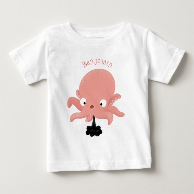 Niedlich-rosa-Kraken-Cartoon-Spaß Baby T-shirt (Vorderseite)