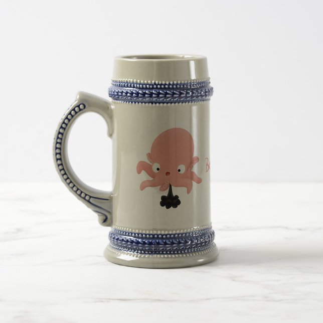 Niedlich-rosa-Kraken-Cartoon-Spaß Bierglas (Links)