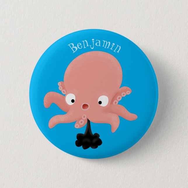 Niedlich-rosa-Kraken-Cartoon-Spaß Button (Vorderseite)