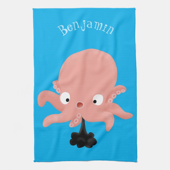 Niedlich-rosa-Kraken-Cartoon-Spaß Geschirrtuch (Vertikal)