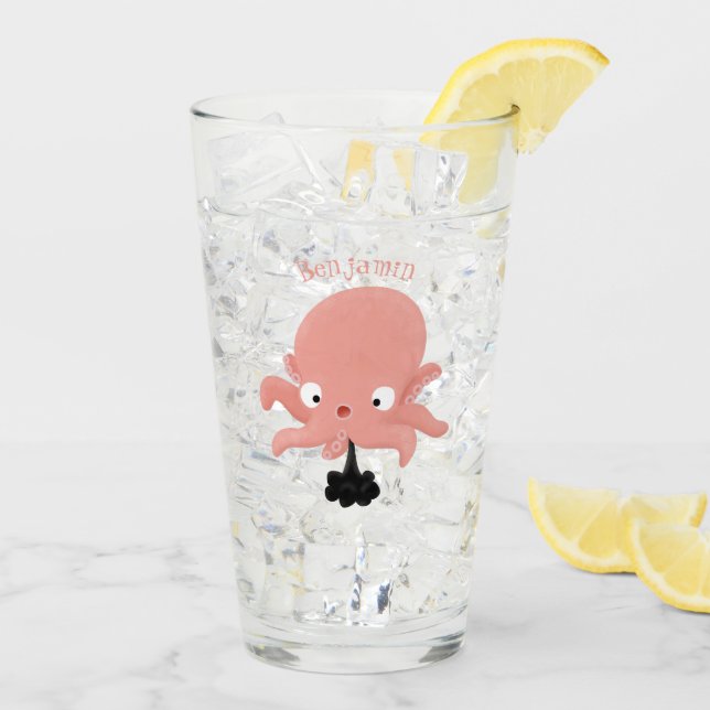 Niedlich-rosa-Kraken-Cartoon-Spaß Glas (Rückseite Ice)