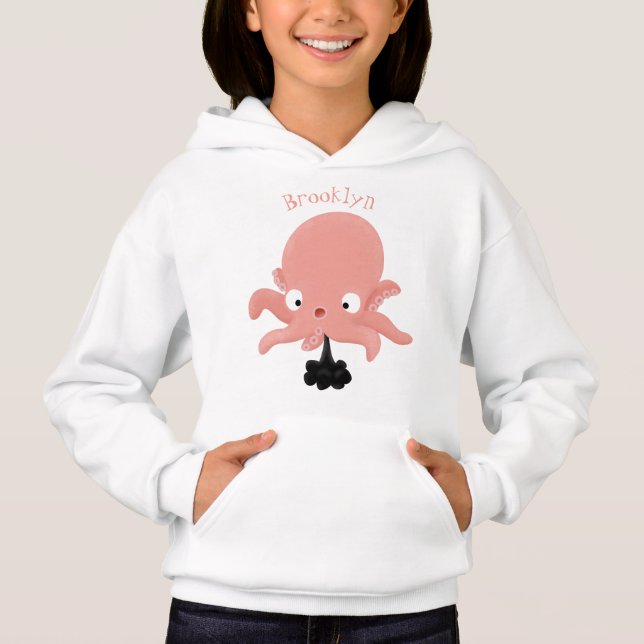 Niedlich-rosa-Kraken-Cartoon-Spaß Hoodie (Vorderseite)
