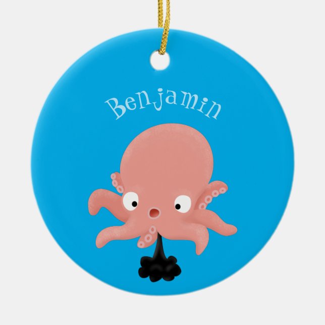 Niedlich-rosa-Kraken-Cartoon-Spaß Keramik Ornament (Vorne)