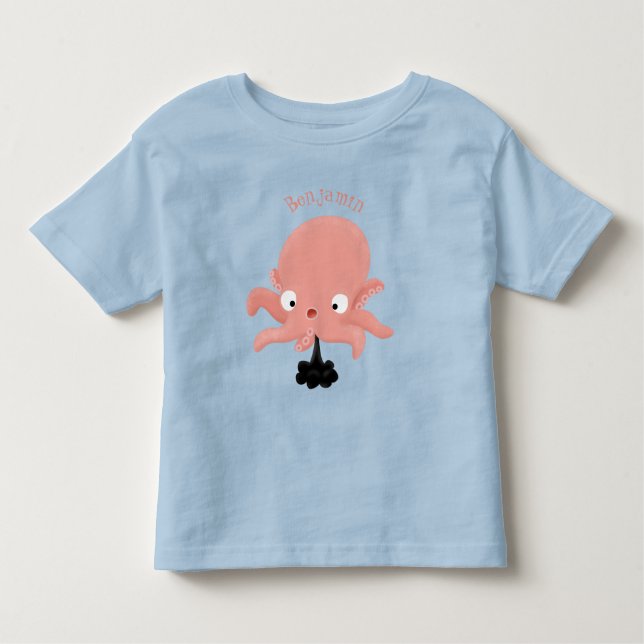 Niedlich-rosa-Kraken-Cartoon-Spaß Kleinkind T-shirt (Vorderseite)