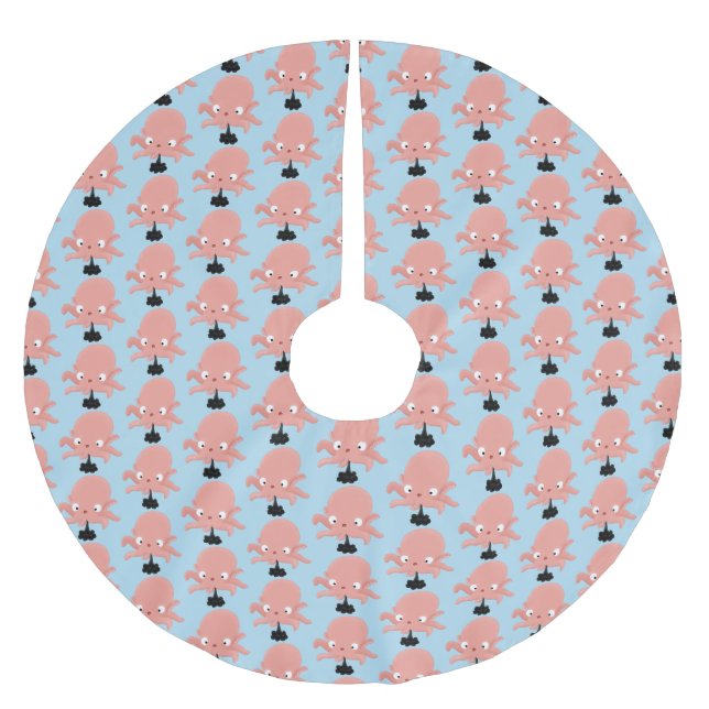 Niedlich-rosa-Kraken-Cartoon-Spaß Polyester Weihnachtsbaumdecke (Vorderseite)