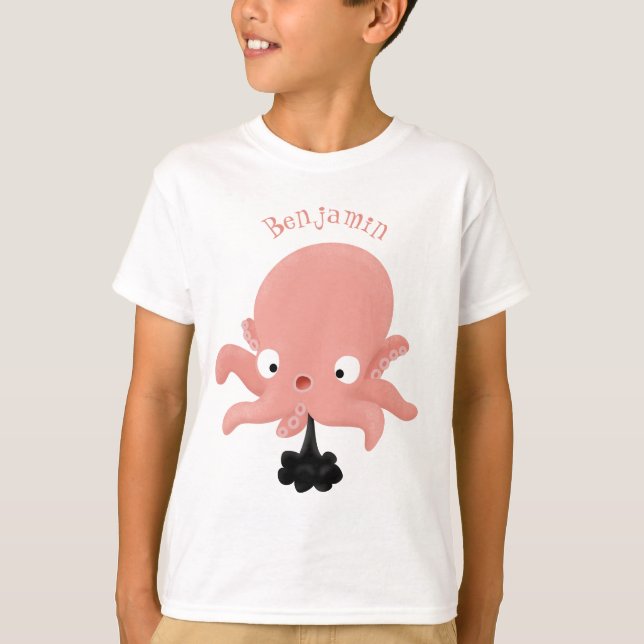 Niedlich-rosa-Kraken-Cartoon-Spaß T-Shirt (Vorderseite)