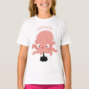 Niedlich-rosa-Kraken-Cartoon-Spaß T-Shirt