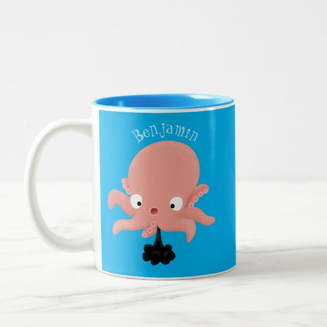Niedlich-rosa-Kraken-Cartoon-Spaß Zweifarbige Tasse (Links)