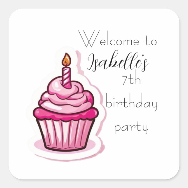 Niedlich rosa Kupcake-Aufkleber Quadratischer Aufkleber (Vorderseite)