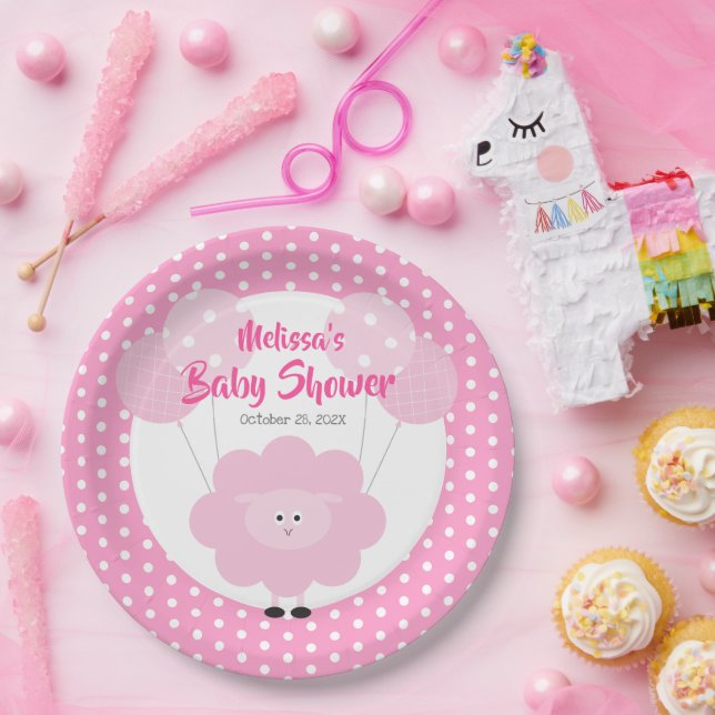 Niedlich rosa Lämmchen, moderne, einfache Babydusc Pappteller (Party)