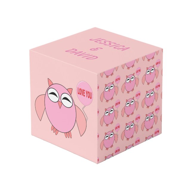 Niedlich rosa Liebe Sie Owl Custom Foto Cube Würfel (Vorderseite Schrägansicht)