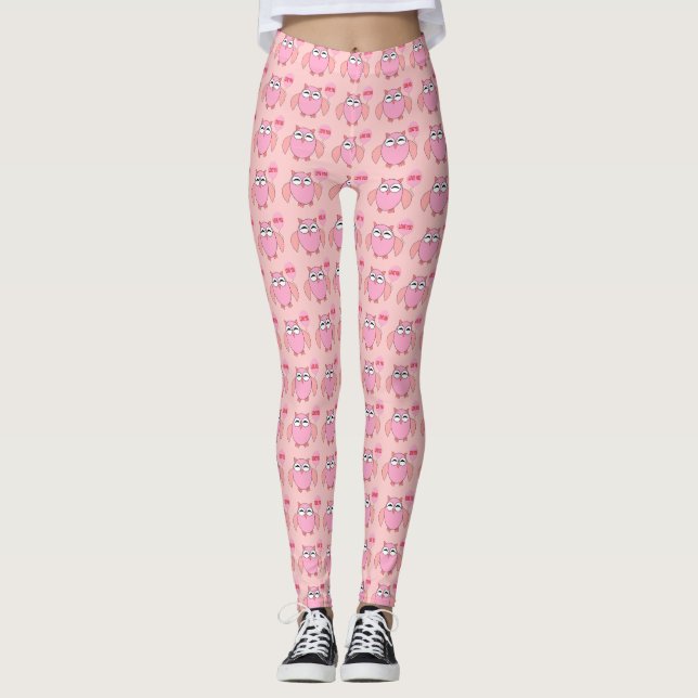 Niedlich-rosa-Liebe Sie Owl Leggings (Vorderseite)