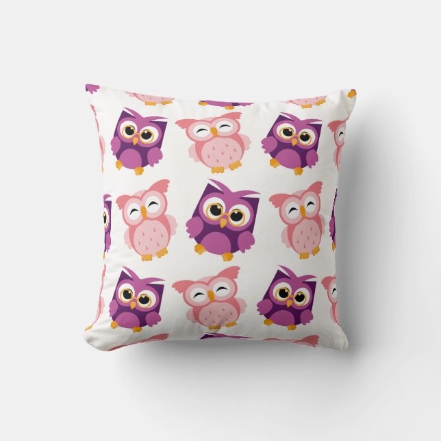 Niedlich rosa Lila Girl-Owl-Muster Kissen (Vorderseite)
