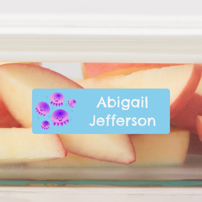 Niedlich-rosa-lila Quallen Kawaii personalisiert Etiketten (Befestigt)