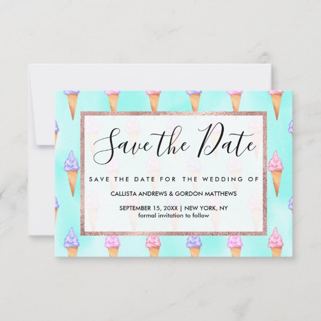 Niedlich rosa Lila Sommer Eiscreme Save The Date (Vorderseite)
