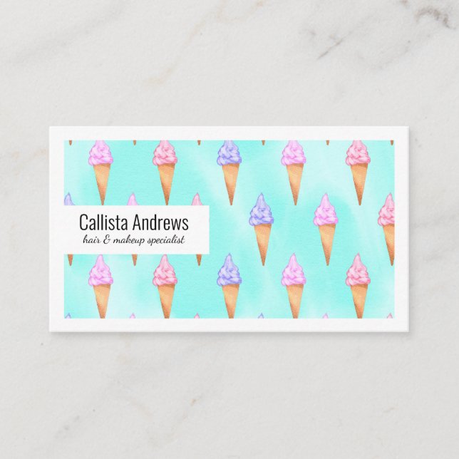 Niedlich rosa Lila Sommer Eiscreme Visitenkarte (Vorderseite)