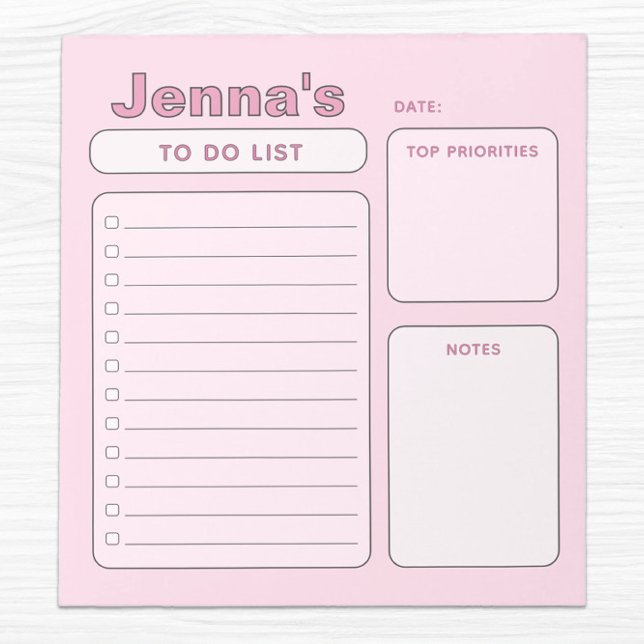 Niedlich rosa Liste benutzerdefinierbarer Todo Notizblock (cute pink to do list, girly, aesthetic)