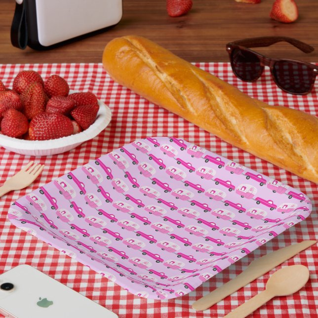 Niedlich rosa LKW und Anhänger RV Erlebnis Pappteller (Picknick)