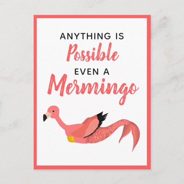 Niedlich rosa Mermaid Flamingo Inspiration Zitat Postkarte (Vorderseite)