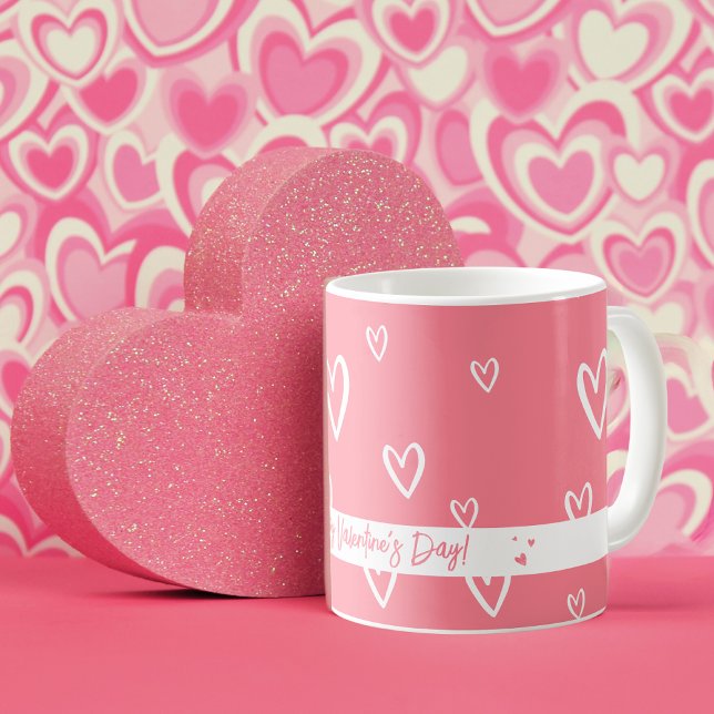 Niedlich rosa mit weißem Herzmuster Kaffeetasse (Cute Pink with White Heart Pattern Coffee Mug)