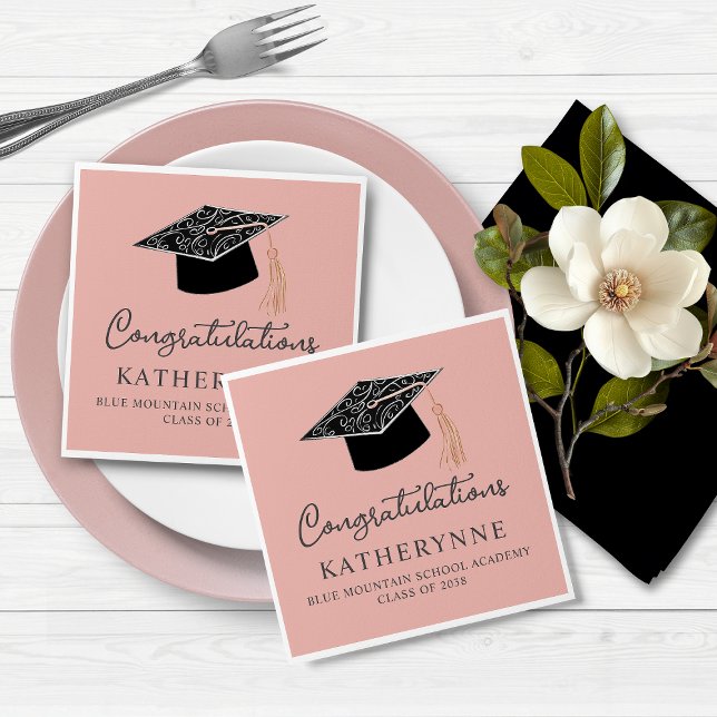 Niedlich-rosa-Moderne Feminine Graduation Party Serviette (Cute Pink Modern Feminine Graduation Party Napkins)