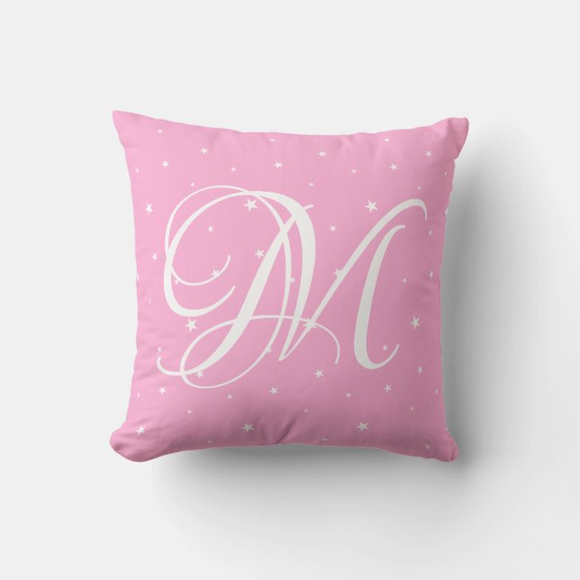 Niedlich rosa Monogram Name Throw Pilze Kissen (Vorderseite)