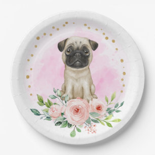 Niedlich rosa Mops-Papierplatte Pappteller