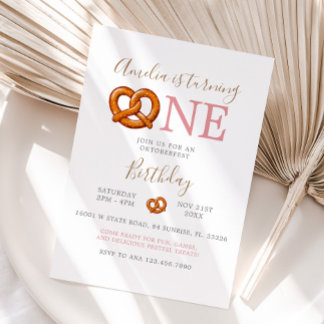 Niedlich Rosa Oktoberfest Bretzel Wende One Birthd Einladung